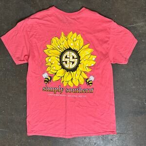 Simply Southern Shirt BEE HAPPY BEE KIND Adult L Pink Crew Neck Short Sleeve
